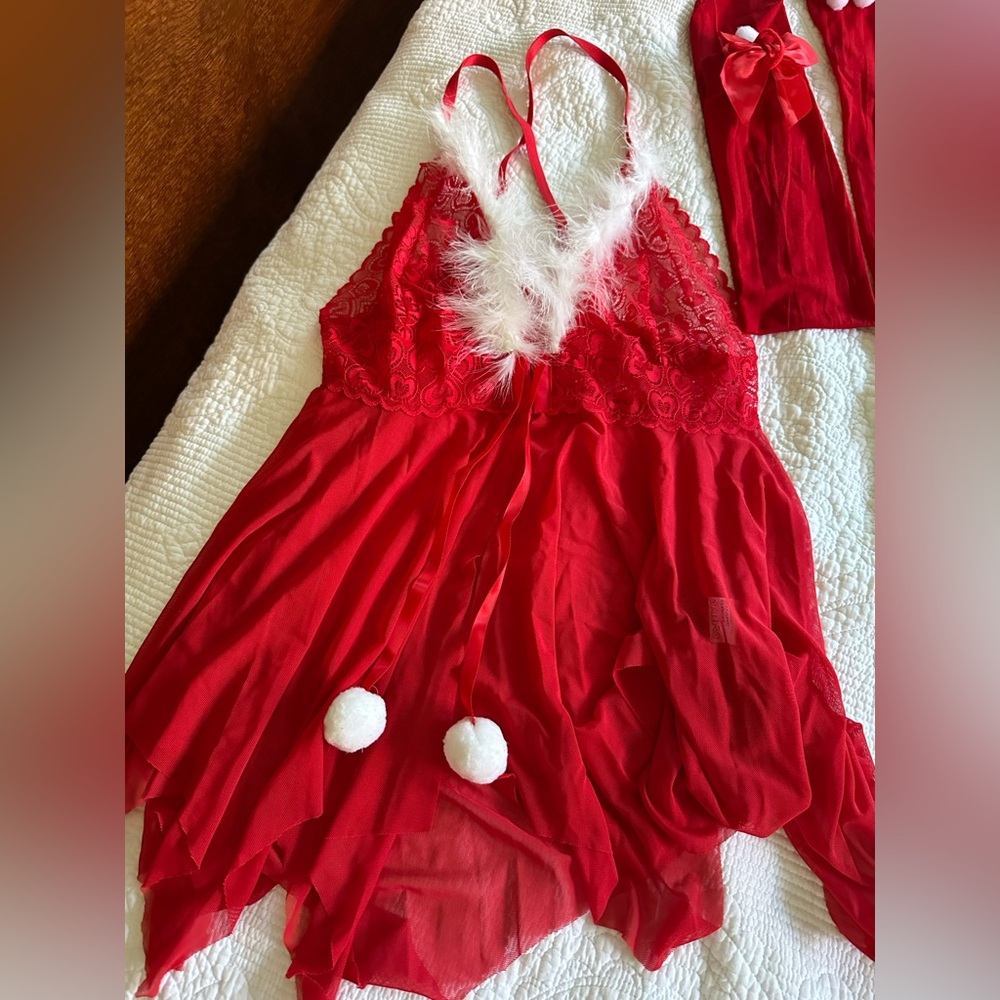 Red Lace Christmas Lingerie Set